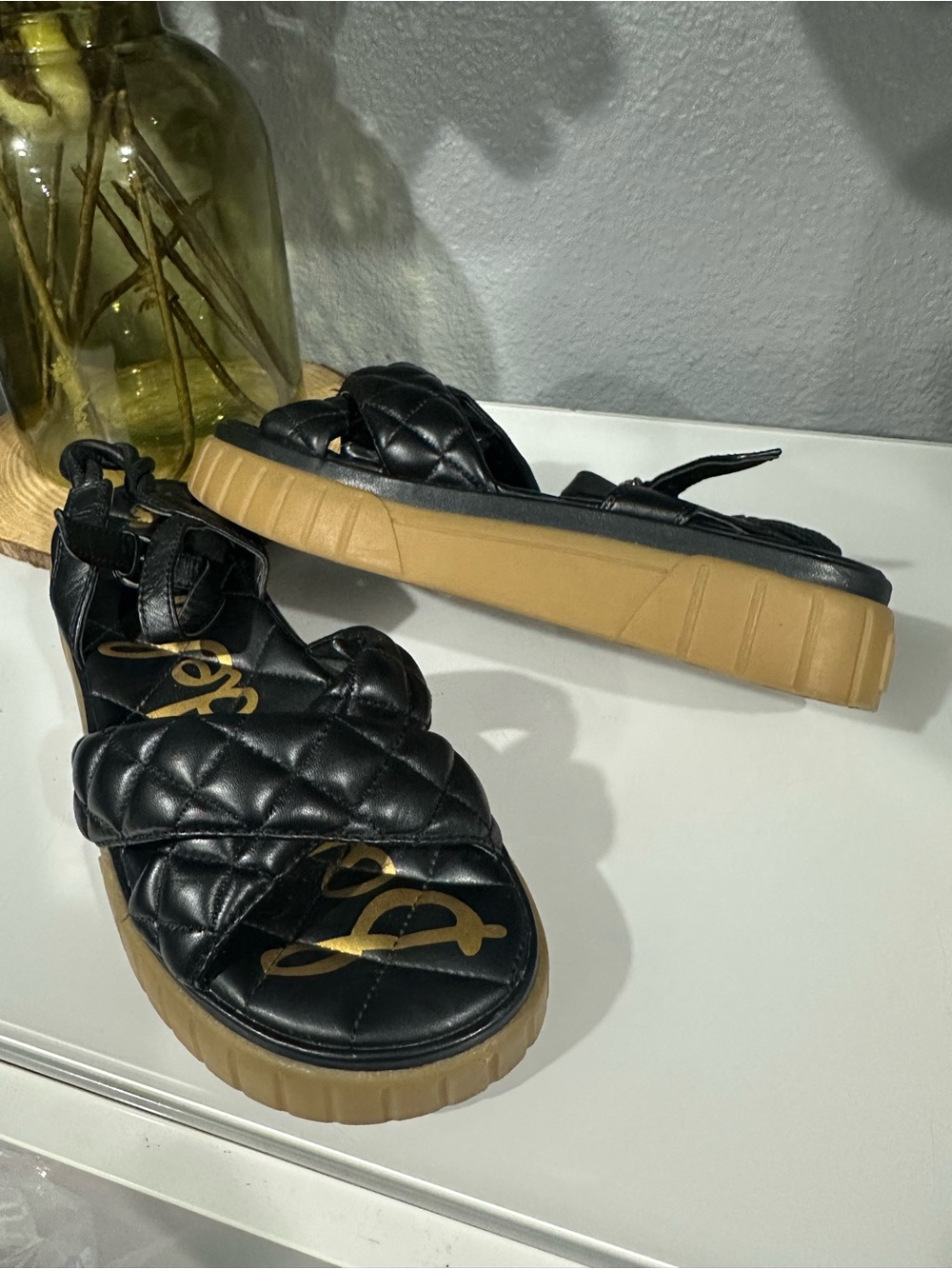 Sam Edelman Gavril Black Quilted Platform Sandals Sz 9 - Picture 4 of 7